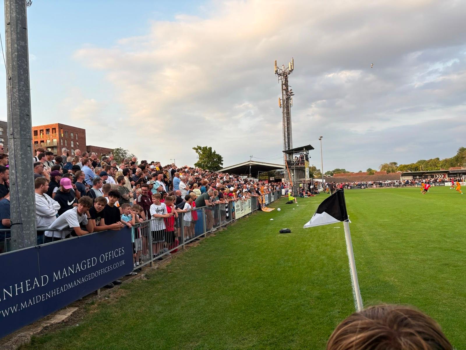 Maidenhead United fans packed along the rail at York Road