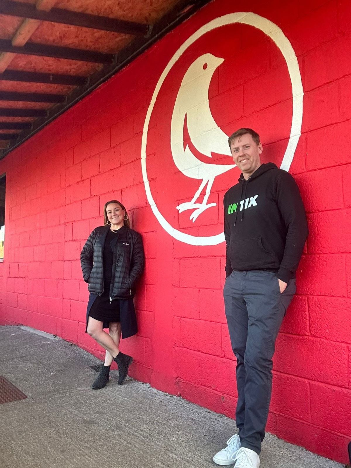 Alex Grant and Skye Larson of INTIX at Frome Town FC