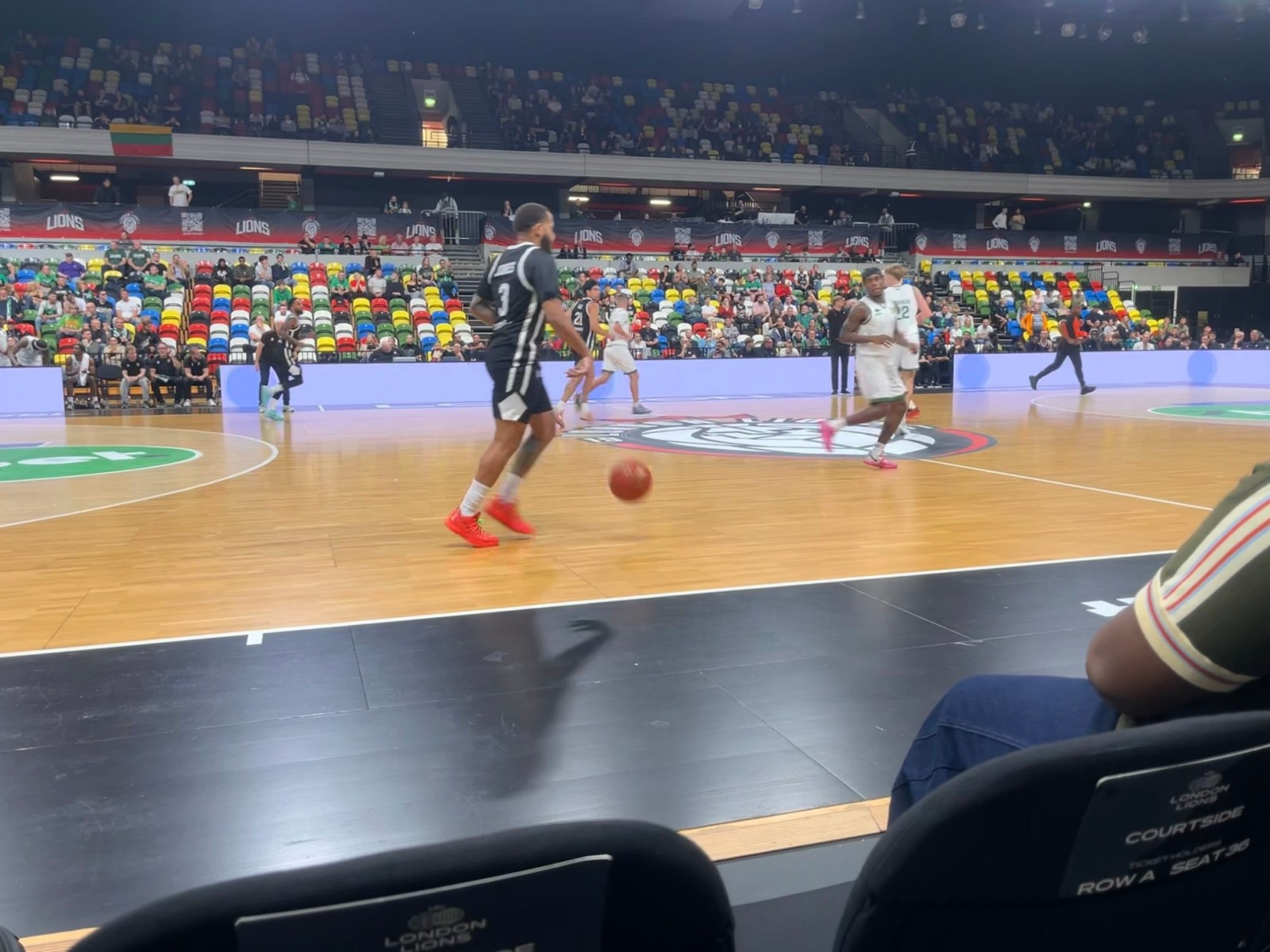 Courtside view of a London Lions basketball game